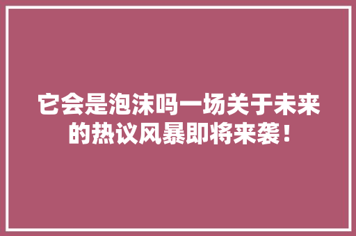 它会是泡沫吗一场关于未来的热议风暴即将来袭！ 搜狗优化
