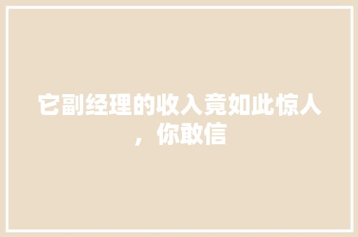 它副经理的收入竟如此惊人，你敢信