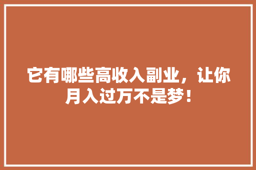 它有哪些高收入副业，让你月入过万不是梦！