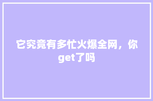 它究竟有多忙火爆全网，你get了吗