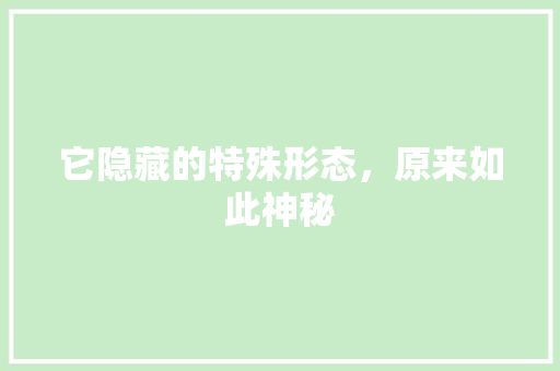 它隐藏的特殊形态，原来如此神秘 小程序开发