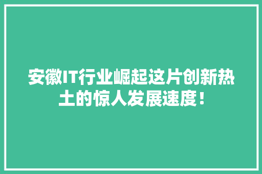安徽IT行业崛起这片创新热土的惊人发展速度！