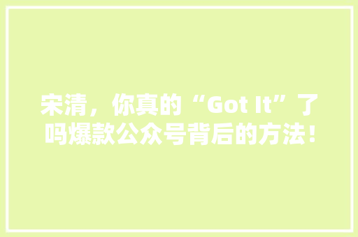 宋清，你真的“Got It”了吗爆款公众号背后的方法！ 头条优化