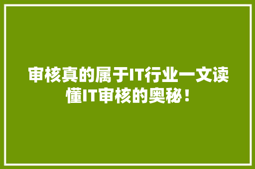 审核真的属于IT行业一文读懂IT审核的奥秘！