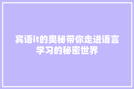 宾语it的奥秘带你走进语言学习的秘密世界