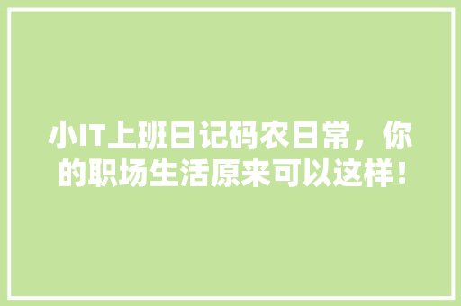 小IT上班日记码农日常，你的职场生活原来可以这样！