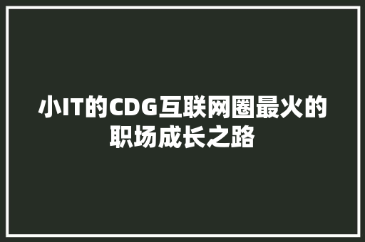 小IT的CDG互联网圈最火的职场成长之路