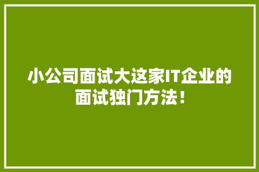 小公司面试大这家IT企业的面试独门方法！