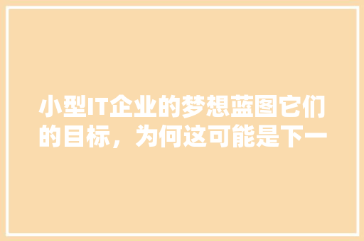 小型IT企业的梦想蓝图它们的目标，为何这可能是下一个行业爆款