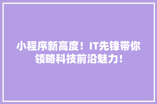 小程序新高度！IT先锋带你领略科技前沿魅力！