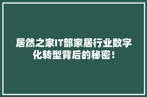 居然之家IT部家居行业数字化转型背后的秘密！