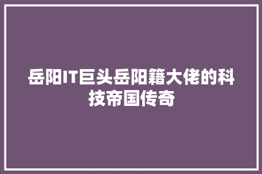 岳阳IT巨头岳阳籍大佬的科技帝国传奇