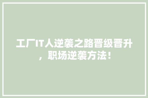工厂IT人逆袭之路晋级晋升，职场逆袭方法！