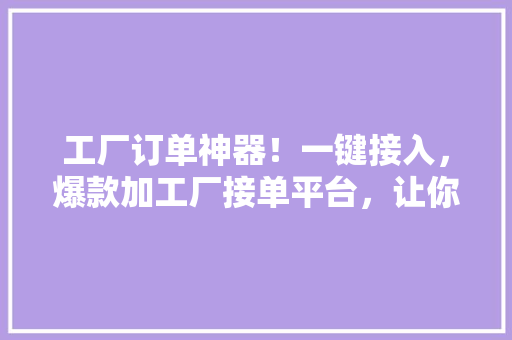 工厂订单神器！一键接入，爆款加工厂接单平台，让你的生意红红火火！
