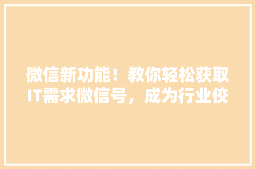微信新功能！教你轻松获取IT需求微信号，成为行业佼佼者必备方法