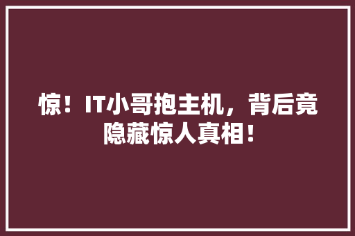 惊！IT小哥抱主机，背后竟隐藏惊人真相！