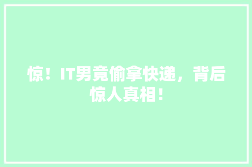惊！IT男竟偷拿快递，背后惊人真相！
