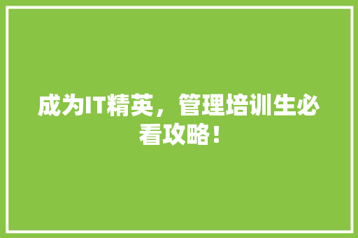 成为IT精英，管理培训生必看攻略！
