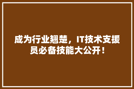 成为行业翘楚，IT技术支援员必备技能大公开！