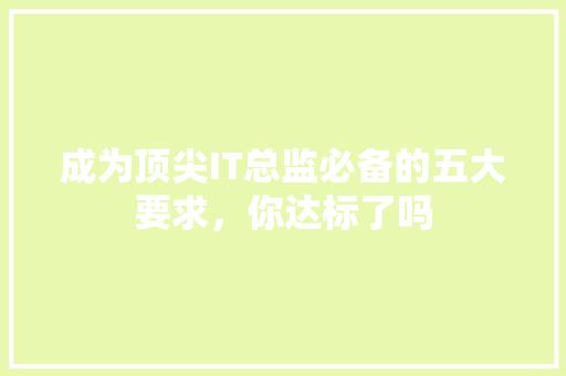 成为顶尖IT总监必备的五大要求，你达标了吗 小程序开发