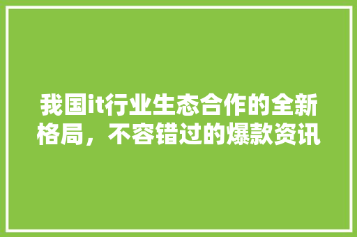 我国it行业生态合作的全新格局，不容错过的爆款资讯
