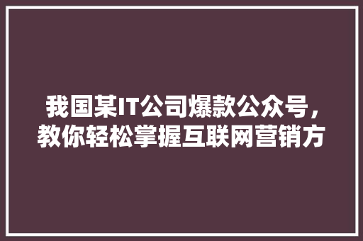 我国某IT公司爆款公众号，教你轻松掌握互联网营销方法！