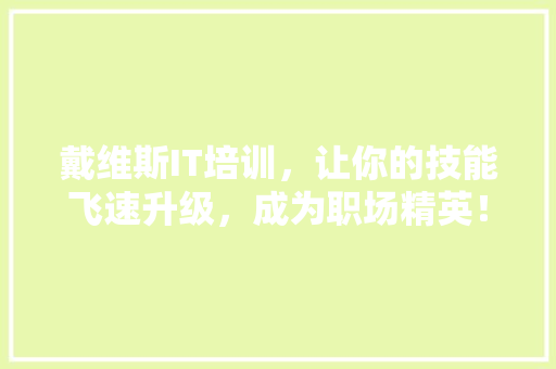 戴维斯IT培训，让你的技能飞速升级，成为职场精英！