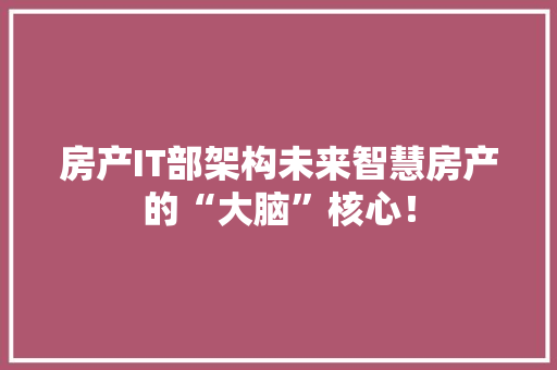 房产IT部架构未来智慧房产的“大脑”核心！