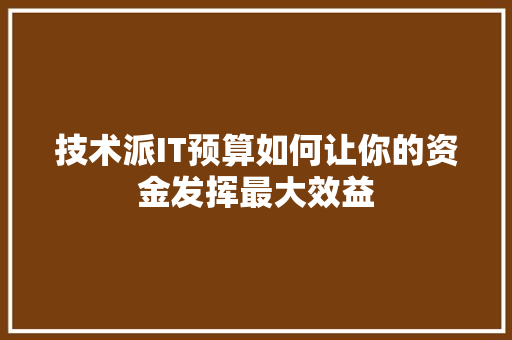 技术派IT预算如何让你的资金发挥最大效益