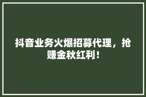 抖音业务火爆招募代理，抢赚金秋红利！