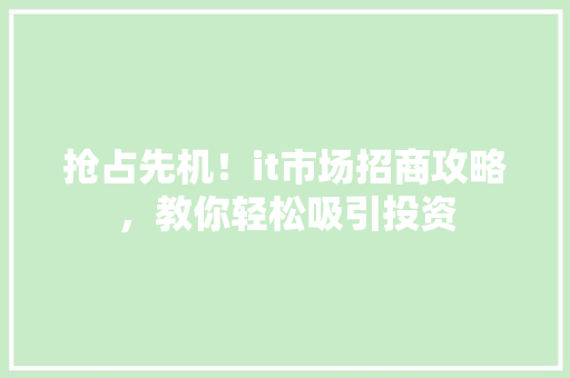 抢占先机！it市场招商攻略，教你轻松吸引投资