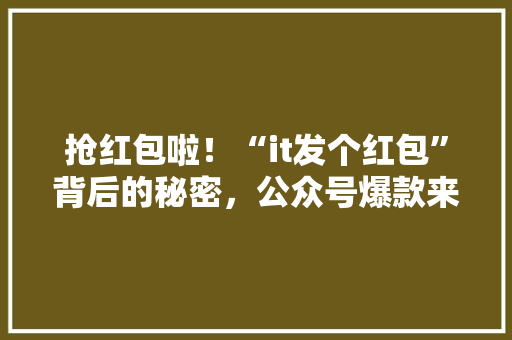抢红包啦！“it发个红包”背后的秘密，公众号爆款来袭！