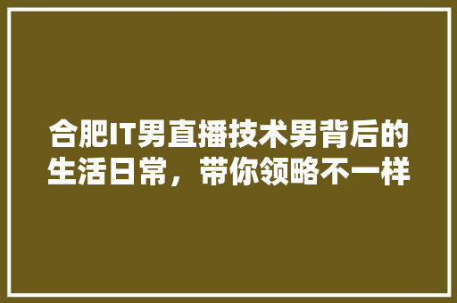 合肥IT男直播技术男背后的生活日常，带你领略不一样的直播魅力！