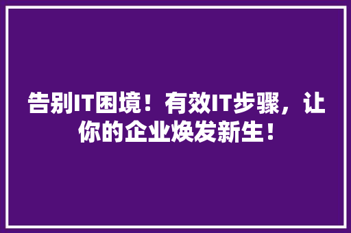 告别IT困境！有效IT步骤，让你的企业焕发新生！