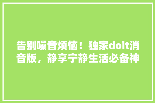 告别噪音烦恼！独家doit消音版，静享宁静生活必备神器 英文谷歌算法
