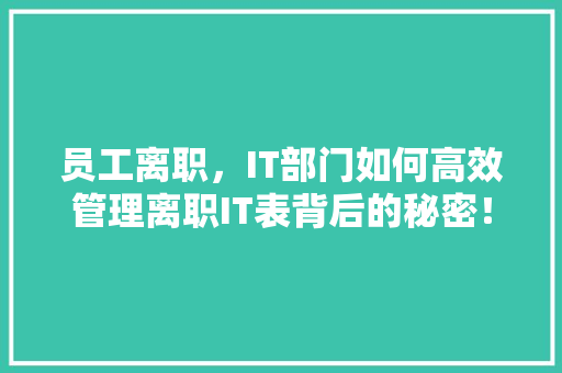 员工离职，IT部门如何高效管理离职IT表背后的秘密！