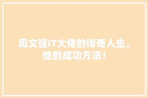 周文强IT大佬的传奇人生，他的成功方法！ 小程序开发