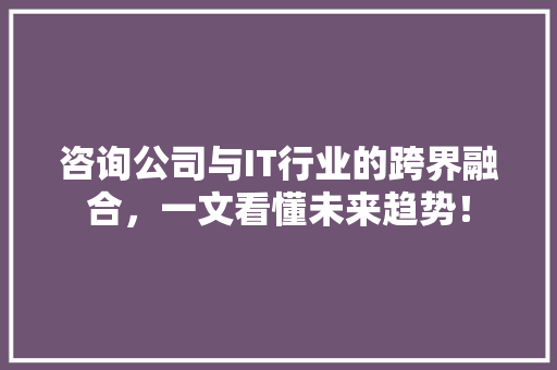 咨询公司与IT行业的跨界融合，一文看懂未来趋势！