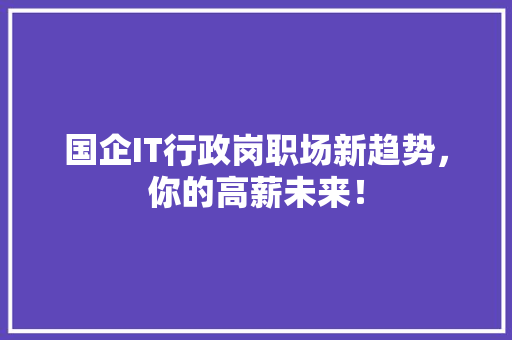 国企IT行政岗职场新趋势，你的高薪未来！