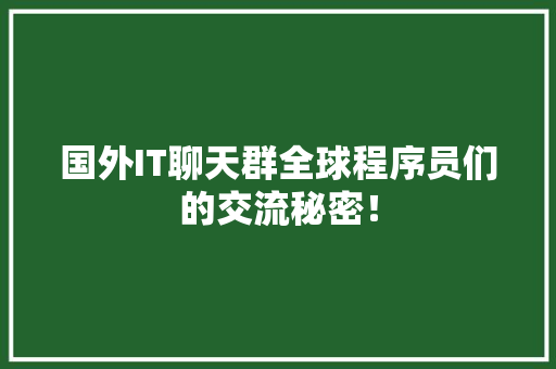 国外IT聊天群全球程序员们的交流秘密！