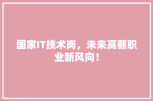 国家IT技术岗，未来高薪职业新风向！