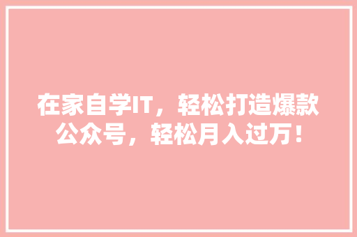 在家自学IT，轻松打造爆款公众号，轻松月入过万！