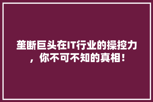 垄断巨头在IT行业的操控力，你不可不知的真相！