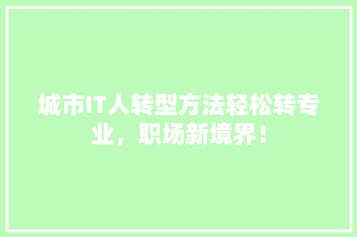城市IT人转型方法轻松转专业，职场新境界！