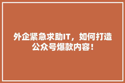 外企紧急求助IT，如何打造公众号爆款内容！