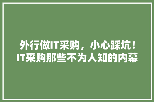 外行做IT采购，小心踩坑！IT采购那些不为人知的内幕！