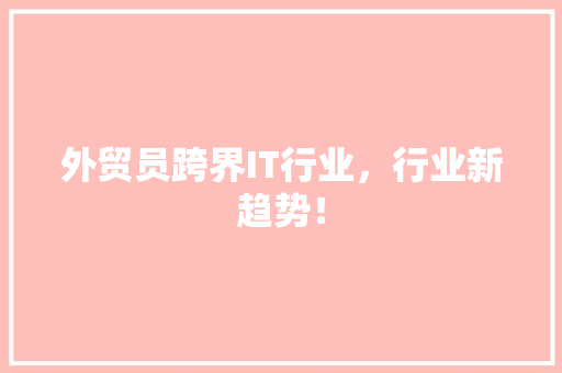 外贸员跨界IT行业，行业新趋势！