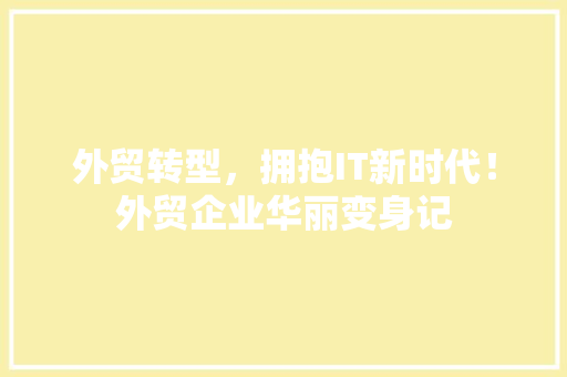 外贸转型，拥抱IT新时代！外贸企业华丽变身记