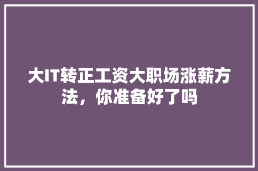 大IT转正工资大职场涨薪方法，你准备好了吗