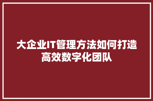 大企业IT管理方法如何打造高效数字化团队